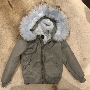Damiani NY Grey Down Jacket with Detachable Faux Fur Collar